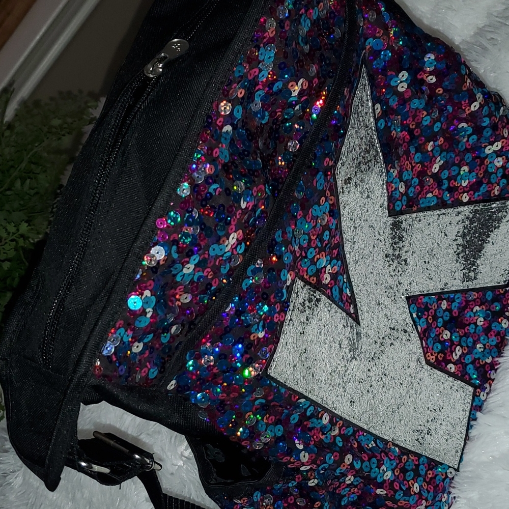 Justice Sequin Intital K Messenger Book Bag - Picture 11 of 12